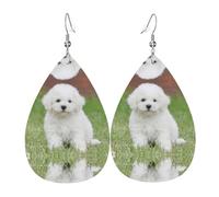 Bichon Frise Dog Women'S Drop-Shaped Leather Earrings Are Suitable For Parties, Holiday Parties And Gifts.