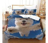 Bichon Frise Duvet Cover Set 3D Printed Animals Quilt Cover with 2 Pillow Cases Bedding Set Included Machine Washable with Zipper Closure 3 Pcs for Boys Girls Kids Youth Teens Super King（260x220cm）