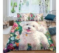 Bichon Frise Duvet Cover Set 3D Printed Animals Quilt Cover with 2 Pillow Cases Bedding Set Soft Easy Care with Zipper Closure 3 Pcs for Children's And Adults King（220x240cm）
