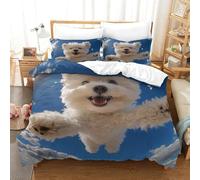 Bichon Frise Duvet Cover Set 3D Printed Animals Quilt Cover with 2 Pillow Cases Comforter Cover Included Machine Washable with Zipper Closure 3 Pcs for Boys Girls Kids Youth Teens Single（140x200cm）
