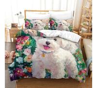 Bichon Frise Duvet Cover Set 3D Printed Animals Quilt Cover with 2 Pillow Cases Comforter Cover Soft Easy Care with Zipper Closure 3 Pcs for Boys Girls Kids Youth Teens Single(140x200cm)