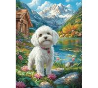 Bichon Frise in A Mountain Meadow 1000 Piece Jigsaw Puzzle Pack Wildlife Pet Teens Beginners Cognitive Development Puzzle Fans Group Play High-grade Rigid Cardboard 1000 PCS