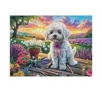 Bichon Frise in Flower Field 500 Pc Classic Jigsaw Puzzle Puzzle for Adults Hard Challenging Hobby Home Decor Poster High-grade Rigid Cardboard 500 PCS/52×38cm