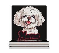 Bichon Frise Mama Ceramic Coasters Square Drinks Coaster Decorative Coasters Set Kitchen Desktop Decor 4PCS