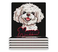 Bichon Frise Mama Ceramic Coasters Square Drinks Coaster Decorative Coasters Set Kitchen Desktop Decor 6PCS