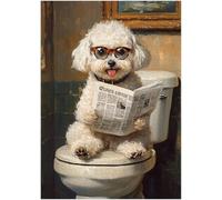 Bichon Frise on Toilet Jigsaw Puzzle 1000 Pieces for Adults - Quirky Dog Reading Newpaper with Glasses - Best Dog Bathroom Decor Puzzles