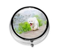 Bichon Frise Park Pets Dogs Bichon Frise DogsMeta Pill Box 3 Compartment Medicine Case,Portable Organizer