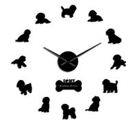 Bichon Frise Pet Dog Silhouette Large 3D DIY Wall Clock Frameless Silent Non Ticking Roman Numerals Mirror Surface Sticker Modern Wall Decor Art for Living Room Bedroom Office (Black,37inch)
