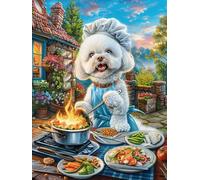 Bichon Frise Puppy at Dinner 300 Piece Jigsaw Puzzle for All Ages Birthday Party Activity Group Fun High Resolution Print Home Decor Entertainment 300 PCS