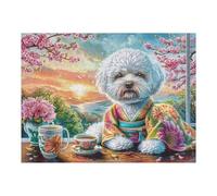Bichon Frise Puppy Floral 500 Piece Jigsaw Puzzle for Adults Happy Time Jigsaw Weekend DIY Activity Parent Child Bonding Vibrant Design Perfect Festival Gift 500 PCS