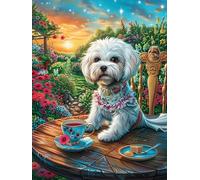 Bichon Frise Puppy Having Tea 500 Piece Premium Jigsaw Puzzle Science Fiction Magical Dream For Men Educational Decompression Adults Anxiety Memory Care Mothers Valentines Creativity Gift Giving 500