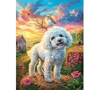 Bichon Frise Puppy in A Flower Meadow 1000 Pcs Jigsaw Puzzles Science Fiction Magical Dream Puzzles for Adults Teens Brain Game Fun Family Game Team Building Stress Reducing Autumn Thick Cardboard 10