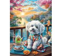 Bichon Frise Puppy with Tea Set 500 Pieces Set Classic Jigsaw Puzzle Magical Accompany Fairy Tale Teen Fans 14-18 Yrs Logic Skill Leisure Adventure Valentines Gift Smooth Wooden Cardboard 500 PCS