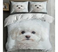 Bichon Frise Single Duvet Cover Set Pet Dog Bedding Sets, 3D Print Ultra Soft Microfiber Quilt Cover 150 x 200 cm Comforter Covers with Zippe and 2 Pillowcases C-3117