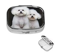 Bichon Frise Square Metal Pill Box 2 Compartment Cute Travel Pill Organizer Case Portable Medicine Vitamin Organizer Pill Case for Women Men Travel Unique Gift