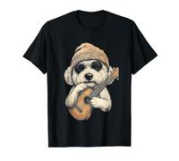 Bichon Frise Ukulele Beanie Y2K Aesthetic Value Graphic T-Shirt, Men, Black, M
