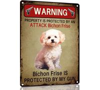 Bichon Frise Vintage Funny Dog Metal Poster,Aluminum Warning Property Protected by Dog Sign Wall Decor Art Poster Dog Lovers Gift 8x12 Inch for Mancave Home Decor