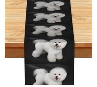 Bichon Frise White Dogs Pets Dogs Bichon Frise, Table Runner, Imitation Linen Table Runner For Home Party Dining Room 33x183 cm