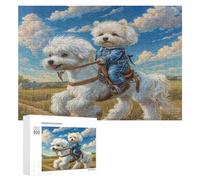 Bichon Frise300 Piece Jigsaw Puzzles Suitable All Ages White Dressed Jigsaws Perfect Festival Gift Family Gathering Brainteasing Relaxation Living Room 300 PCS