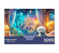 Bichon on A Bed with A Fairy-tale Castle View 1000-Piece Jigsaw Puzzle Fantasy Cute Pet - Challenging & Brainteasing for All Ages 38x26cm/1000pcs