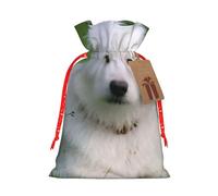 Bichon On The Grass Christmas Drawstring Gift Bags, Xmas Bags With Tags, Reusable Santa Wrapping Bag