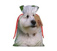 Bichon On The Grass Christmas Drawstring Gift Bags, Xmas Bags With Tags, Reusable Santa Wrapping Bag