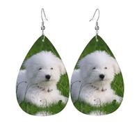 Bichon On The Grass Women'S Drop-Shaped Leather Earrings Are Suitable For Parties, Holiday Parties And Gifts.