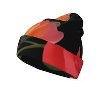 Bicolor Moonflower Printed Knit Hat, Warm and Comfortable Winter Hat, Windproof and Breathable for Cold Seasons Black