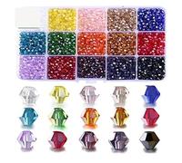 Bicone Glass Beads, Crystal Bicone Beads 3mm 4mm 6mm Multicolor 15 Grid Set for Jewelry Making DIY Bracelet(1800pcs-01)