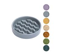 BICOPET Ceramic Maze Dog Slow Feeder with Non-Slip Silicone Rim (& Bamboo Stand) - Heavy-Duty Stoneware Bowl with Puzzle Pattern for Bloating & Obesity Prevention (Ice Blue-S)