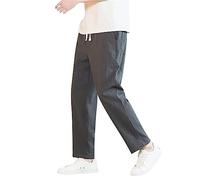 BiCophy Big and Tall Men's Cottton Linen Slack Pants Quick Dry Breathable Going Out Running Cycling Jogging Pants in Navy,Black,Grey,Khaki,Green,Dark Gray with Pockets