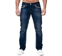 BiCophy Jeans for Men Big and Tall Relaxed Fit Mid-Rise Straight-Leg Jeans Stretch Casual Flat Front Classic Tapered Leg Moto Biker Jeans Distressed Denim Jean Pants Mens Denim Trousers Blue
