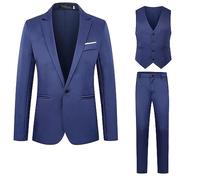 BiCophy Men Plus Size Dress Suits 3 Piece Slim Fit Single Breasted Two Button Wedding Tuxedo Suit Blazer Waistcoat Smart Chino Trousers with Pockets Navy