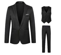 BiCophy Men Plus Size Dress Suits 3 Piece Slim Fit Single Breasted Two Button Wedding Tuxedo Suit Blazer Waistcoat Smart Chino Trousers with Pockets Black