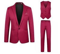 BiCophy Men's Casual Blazer Suits 2 Piece Work Outfits Open Front Long Sleeve Blazer and Straight Leg Dress Pants Business Office Slim Fit Suits Sets Outfits Red