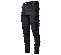 BiCophy Mens Fall Trousers Stretch Jeans Big and Tall Casual Cargo Military Combat Work Pants Straight Leg Skinny Denim Pants Moto Cycling Fashion Jeans(Black,Medium)