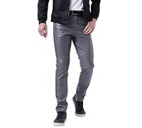 BiCophy Mens Faux PU Leather Skinny Slim Fit Straight Leg Metallic Moto Biker Pants Casual Work Business High Waist Night Club Motocycle Suit Pants Trousers Grey