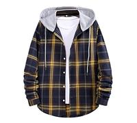 BiCophy Mens Plaid Hoodie Flannel Shirt Jacket Long Sleeve Button Down Lightweight Casual Buffalo Plaid Checkered Sweatshirt with Hood Cowboy Western Fall Winter Sweatshirts Outwear Navy