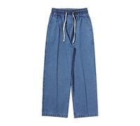 BiCophy Mens Pull On Jeans Elasticated Waist, Mens Loose Fit Wide Leg Jeans with Drawstring Relaxed Pants Streetwear Hip Hop Oversized Denim Trackpants Classic Long Pants Motorbike Trousers