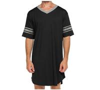 BiCophy Men's Summer Oversize Cozy Nightshirt Plus Size V Neck Short Sleeve Loose Fit Soft Comfy Pajama Tops Knee Length Nightdress Casual Home Nightgown Sleepwear Black