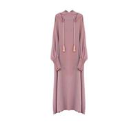 BiCophy Muslim Two Piece Prayer Dresses for Women Plus Size Long Sleeve Solid Color Loose Fit Full Length Abaya Middle East Dubai Turkey Kaftan Hooded Maxi Dress Pink