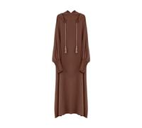 BiCophy Muslim Two Piece Prayer Dresses for Women Plus Size Long Sleeve Solid Color Loose Fit Full Length Abaya Middle East Dubai Turkey Kaftan Hooded Maxi Dress Coffee