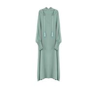 BiCophy Muslim Two Piece Prayer Dresses for Women Plus Size Long Sleeve Solid Color Loose Fit Full Length Abaya Middle East Dubai Turkey Kaftan Hooded Maxi Dress Mint Green