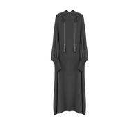 BiCophy Muslim Two Piece Prayer Dresses for Women Plus Size Long Sleeve Solid Color Loose Fit Full Length Abaya Middle East Dubai Turkey Kaftan Hooded Maxi Dress Dark Gray