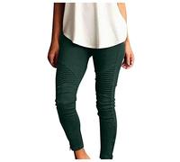 BiCophy Stretchy Jeggings for Women High Waisted Stretch Skinny Moto Biker Leggings with Pockets Comfy Pleated Slimming Pull-On Skinny Jeans Denim Pencil Pants(GN1,Large)