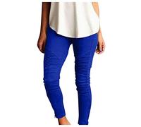 BiCophy Stretchy Jeggings for Women High Waisted Stretch Skinny Moto Biker Leggings with Pockets Comfy Pleated Slimming Pull-On Skinny Jeans Denim Pencil Pants(BU1,XX-Large)