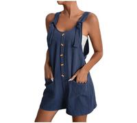 BiCophy Women Fashion Overall Shorts Adjustable Strape Button Down Sexy Suspender Jumpsuits Lightweight Breathable Yoga Running Jogging Sport Dungaree Shorts with Pockets Dark Blue