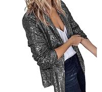 BiCophy Womens Casual Open Front Sequin Blazer Jackets Cardigan Glitter Long Sleeve Slimming Shawl Collar Evening Party Sparkly Cardigan Coats Black