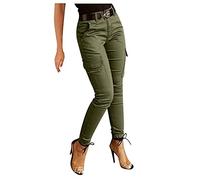 BiCophy Womens Slim Fit Cargo Trousers High Waist Skinny Multi Pockets Combat Pants Stretchy Cinch Bottom Fashion Casual Trousers Outdoor Walking Hiking Tactical Sweatpants with Pocket Army Green