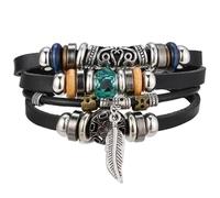 bicup Bracelet Bracelets Women Men Jewellery Jewelry Vintage Leaf Feather Multilayer Bracelets For Women Men Braided Star Rope Wrap Bracelet A10